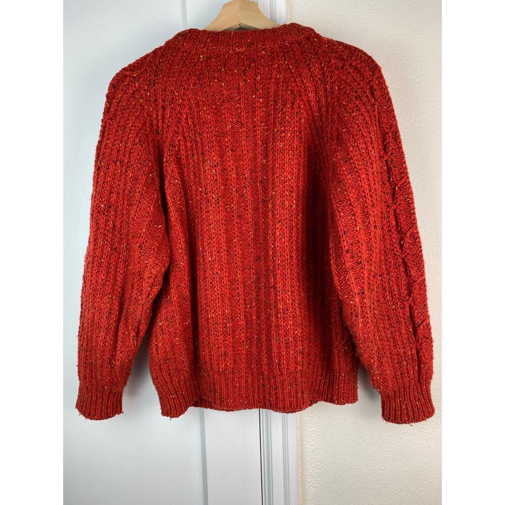 Cape Isle Knitters Size M Chunky Cable Knit Red Wool Blend Pullover Sweater * - Picture 3 of 5